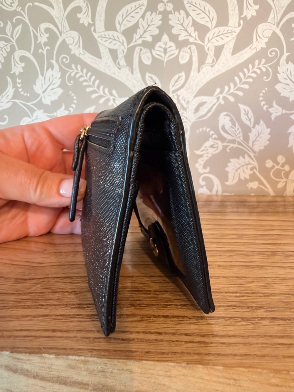 Kate Spade Glitter Mini Snap Wallet Black & Silver EUC - Picture 6 of 12